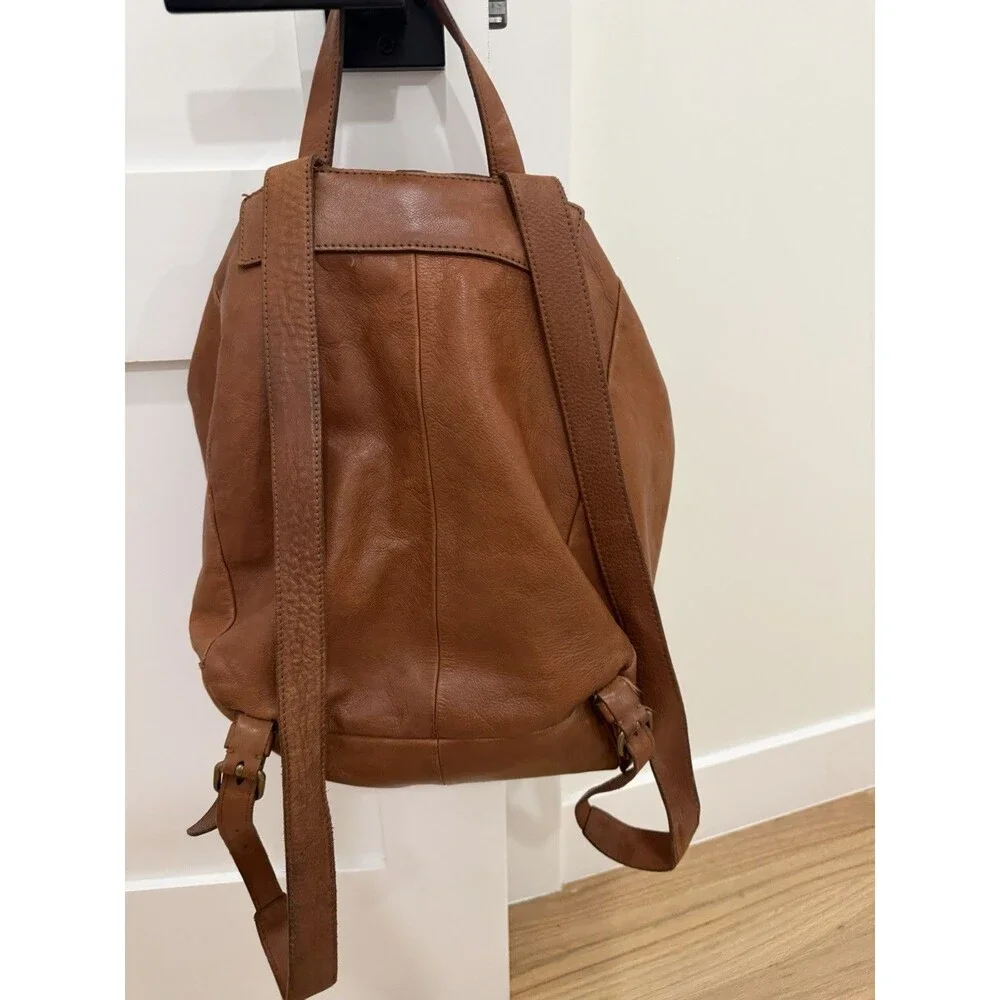 Madewell Brown Leather Lined Drawstring Backpack Buckle Flap Pocket